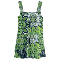 Green Floral Bohemian Vintage Kids  Layered Skirt Swimsuit