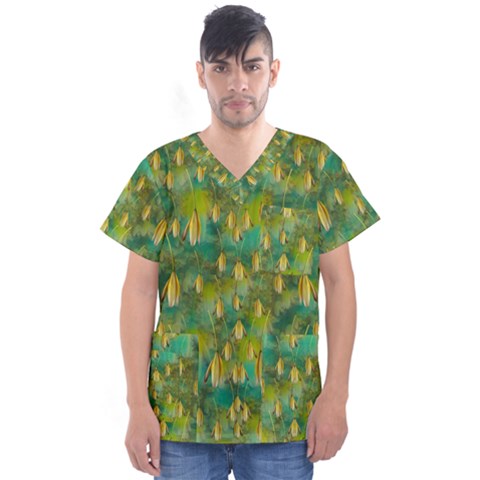 Love To The Flowers And Colors In A Beautiful Habitat Men s V-neck Scrub Top by pepitasart