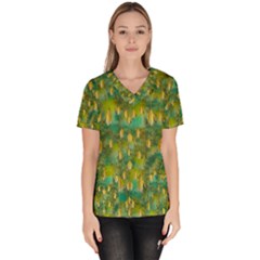 Love To The Flowers And Colors In A Beautiful Habitat Women s V-neck Scrub Top by pepitasart