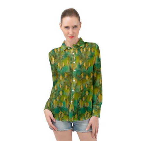 Love To The Flowers And Colors In A Beautiful Habitat Long Sleeve Chiffon Shirt by pepitasart