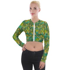 Love To The Flowers And Colors In A Beautiful Habitat Long Sleeve Cropped Velvet Jacket by pepitasart