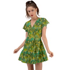 Love To The Flowers And Colors In A Beautiful Habitat Flutter Sleeve Wrap Dress by pepitasart