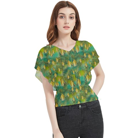 Love To The Flowers And Colors In A Beautiful Habitat Butterfly Chiffon Blouse by pepitasart