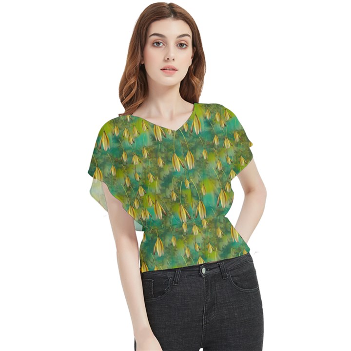 Love To The Flowers And Colors In A Beautiful Habitat Butterfly Chiffon Blouse