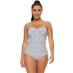 Modern Tribal Black And White Ornate Stripes Retro Full Coverage Swimsuit