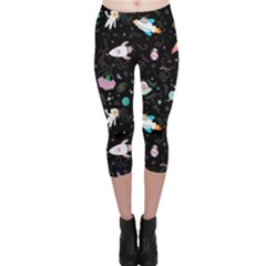 Funny Astronauts, Rockets And Rainbow Space Capri Leggings  by SychEva