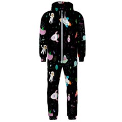 Funny Astronauts, Rockets And Rainbow Space Hooded Jumpsuit (men)  by SychEva