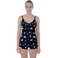 Funny Astronauts, Rockets And Rainbow Space Tie Front Two Piece Tankini by SychEva