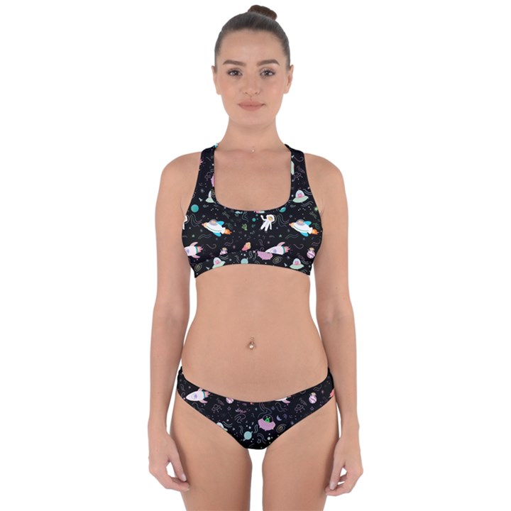 Funny Astronauts, Rockets And Rainbow Space Cross Back Hipster Bikini Set