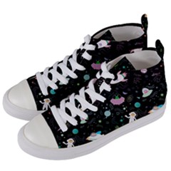 Funny Astronauts, Rockets And Rainbow Space Women s Mid-top Canvas Sneakers by SychEva