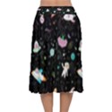 Funny Astronauts, Rockets And Rainbow Space Velvet Flared Midi Skirt View2