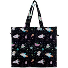 Funny Astronauts, Rockets And Rainbow Space Canvas Travel Bag by SychEva