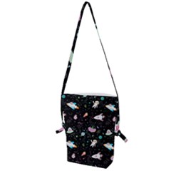 Funny Astronauts, Rockets And Rainbow Space Folding Shoulder Bag by SychEva