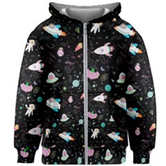 Funny Astronauts, Rockets And Rainbow Space Kids  Zipper Hoodie Without Drawstring by SychEva