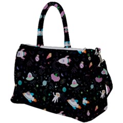 Funny Astronauts, Rockets And Rainbow Space Duffel Travel Bag by SychEva