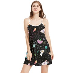 Funny Astronauts, Rockets And Rainbow Space Summer Frill Dress by SychEva