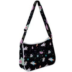 Funny Astronauts, Rockets And Rainbow Space Zip Up Shoulder Bag by SychEva