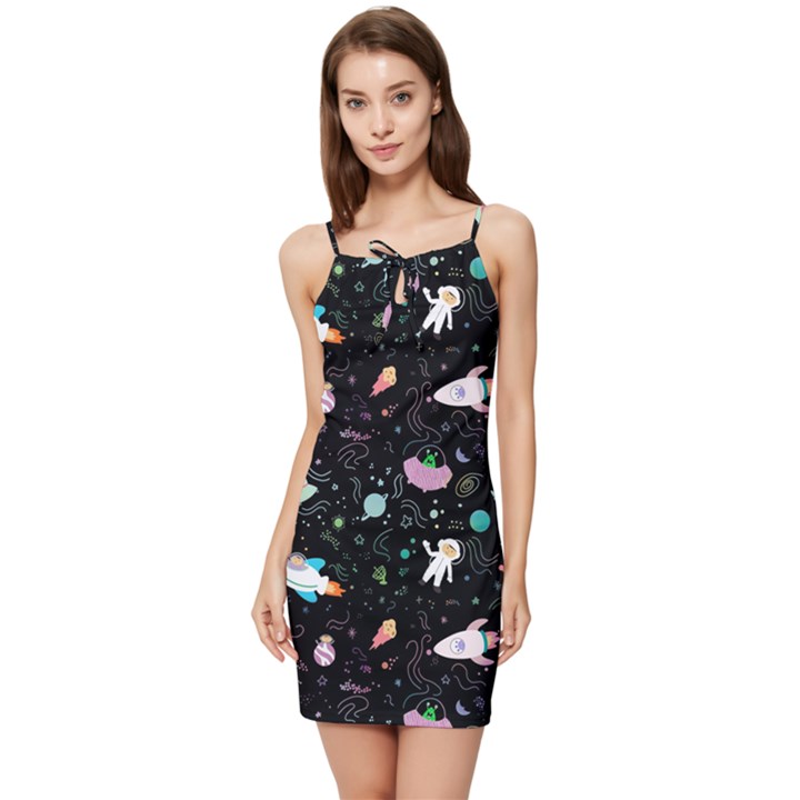 Funny Astronauts, Rockets And Rainbow Space Summer Tie Front Dress