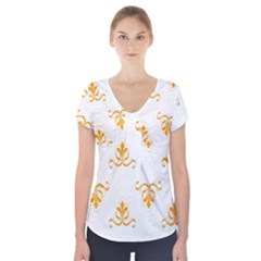 White With Orange Fdl Short Sleeve Front Detail Top by SomethingForEveryone