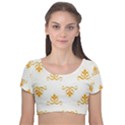 White With Orange Fdl Velvet Short Sleeve Crop Top  View1