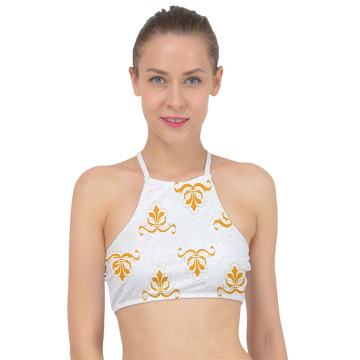 White With Orange Fdl Racer Front Bikini Top