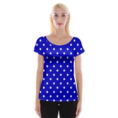 1950 Blue White Dots Cap Sleeve Top by SomethingForEveryone