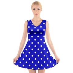 1950 Blue White Dots V-neck Sleeveless Dress by SomethingForEveryone