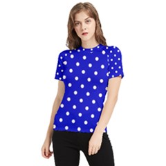 1950 Blue White Dots Women s Short Sleeve Rash Guard by SomethingForEveryone