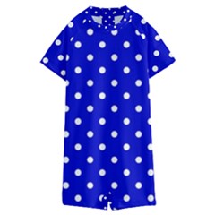 1950 Blue White Dots Kids  Boyleg Half Suit Swimwear by SomethingForEveryone