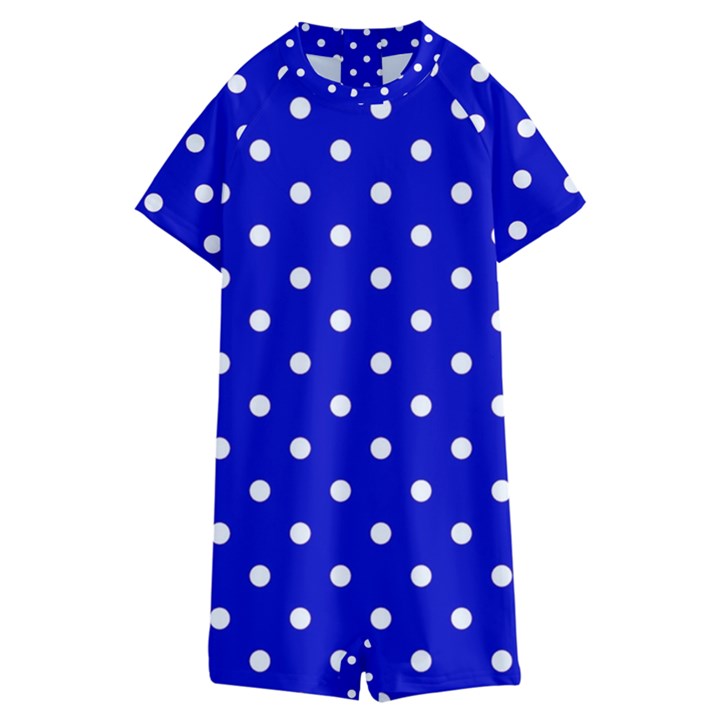 1950 Blue White Dots Kids  Boyleg Half Suit Swimwear