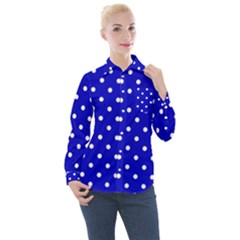 1950 Blue White Dots Women s Long Sleeve Pocket Shirt