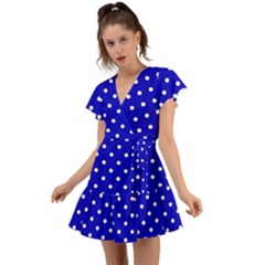 1950 Blue White Dots Flutter Sleeve Wrap Dress by SomethingForEveryone