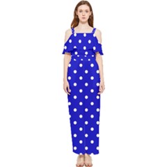 1950 Blue White Dots Draped Sleeveless Chiffon Jumpsuit by SomethingForEveryone