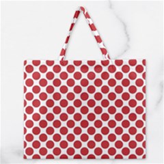 White W Red Dots Zipper Large Tote Bag by SomethingForEveryone