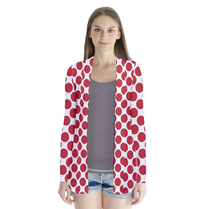 White W Red Dots Drape Collar Cardigan