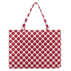 White W Red Dots Zipper Medium Tote Bag by SomethingForEveryone