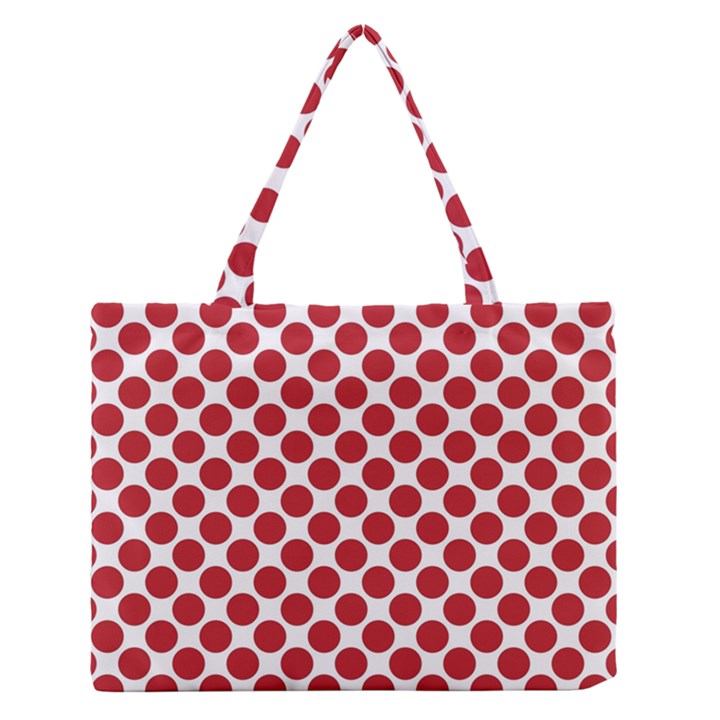 White W Red Dots Zipper Medium Tote Bag