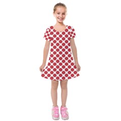 White W Red Dots Kids  Short Sleeve Velvet Dress by SomethingForEveryone