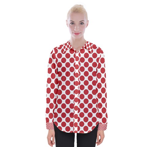 White W Red Dots Womens Long Sleeve Shirt by SomethingForEveryone