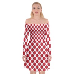 White W Red Dots Off Shoulder Skater Dress by SomethingForEveryone