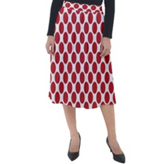 White W Red Dots Classic Velour Midi Skirt  by SomethingForEveryone