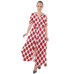 White W Red Dots Waist Tie Boho Maxi Dress