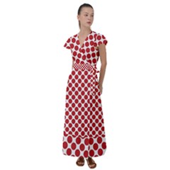 White W Red Dots Flutter Sleeve Maxi Dress