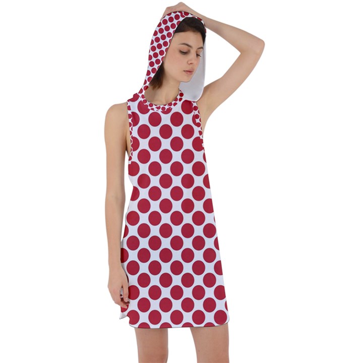 White W Red Dots Racer Back Hoodie Dress