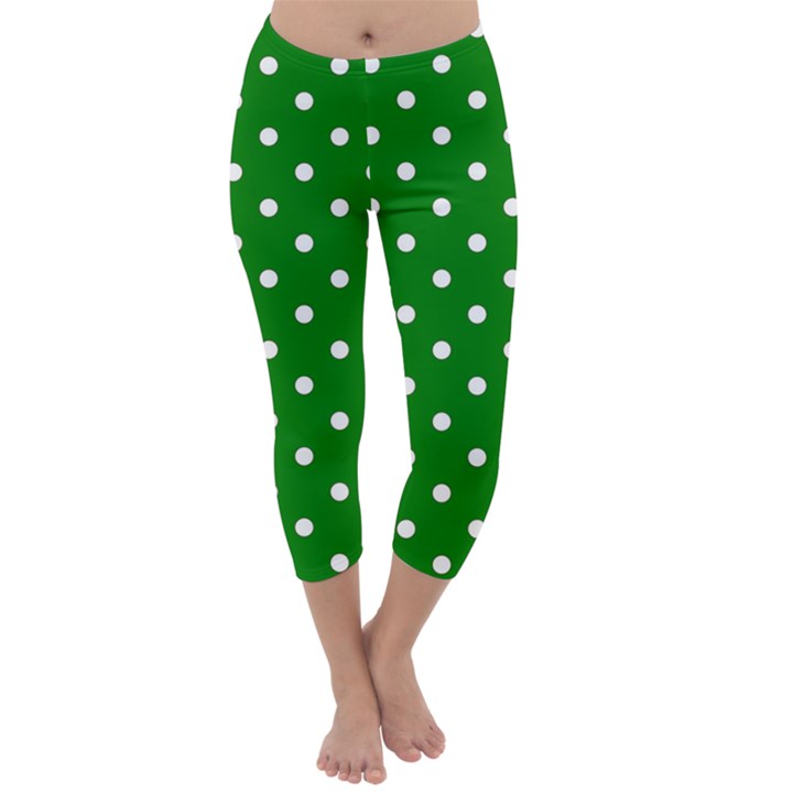 1950 Green White Dots Capri Winter Leggings 