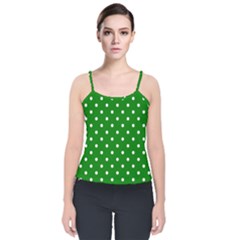 1950 Green White Dots Velvet Spaghetti Strap Top by SomethingForEveryone