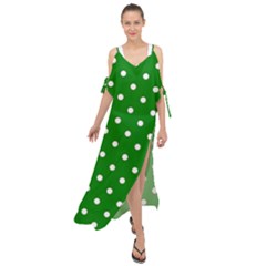 1950 Green White Dots Maxi Chiffon Cover Up Dress