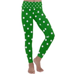 1950 Green White Dots Kids  Lightweight Velour Classic Yoga Leggings by SomethingForEveryone