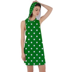 1950 Green White Dots Racer Back Hoodie Dress by SomethingForEveryone