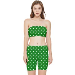 1950 Green White Dots Stretch Shorts And Tube Top Set by SomethingForEveryone